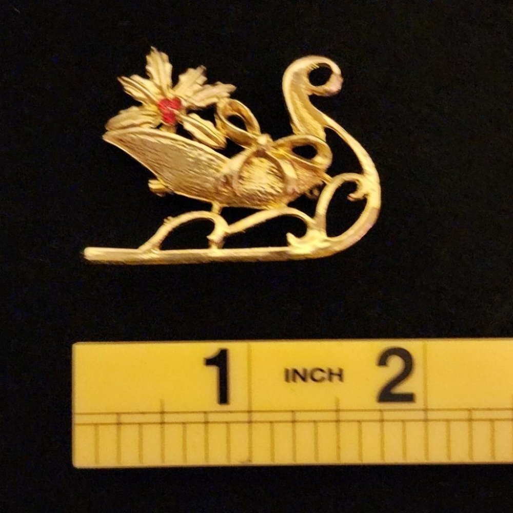 Sleigh Brooch Christmas Vintage - Picture 4 of 5